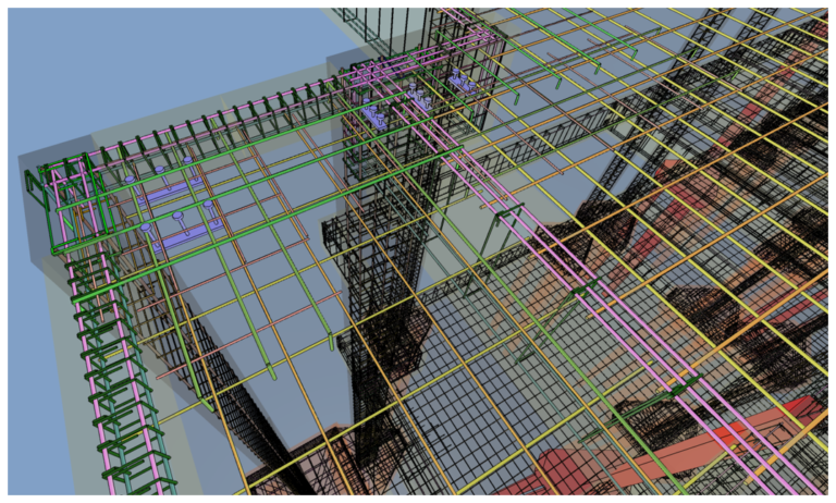 Modelo estrutural 3D com detalhamento de armaduras desenvolvido pela REX Engenharia