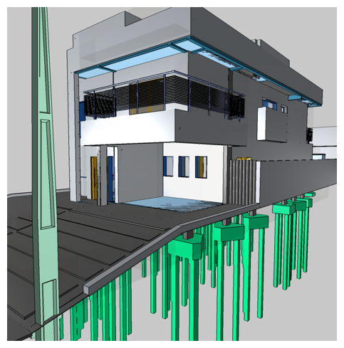 Modelo BIM com estrutura e fundações profundas desenvolvido pela REX Engenharia