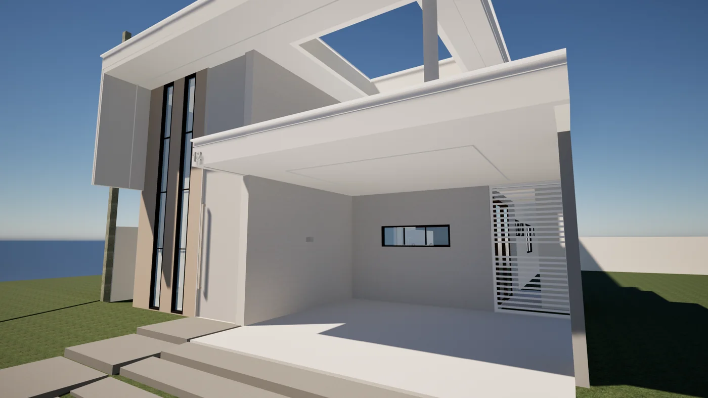Garagem e acesso coberto do projeto arquitetônico da Rex Engenharia